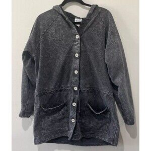 City Lights San Francisco Jacket Women’s S/M Acid Wash Black Button‎ Up Hooded
